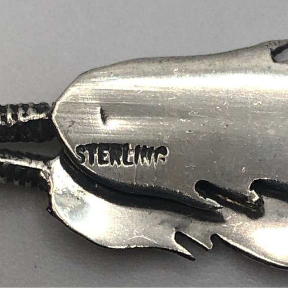 Vtg Navajo Sterling & Turquoise & Feather Pendant Liquid Silver Chain 20” + 2.5” - Picture 5 of 8